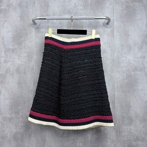 Authentic Gucci Black Knit Skirt with Pink and White Stripes